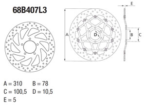 Disque de frein avant Brembo Serie Oro rond fixe type 68B407L3