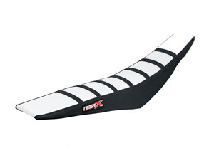 Housse de selle KAWASAKI KX 65 00-20 KLX 110 02-20 TOP WHITE- SIDE BLACK-STRIPES BLACK (M216-3WBB)